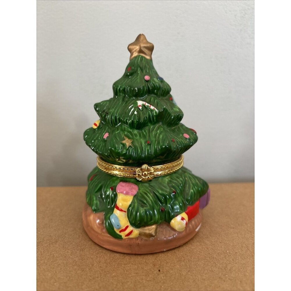Vtg Ceramic Decorative Christmas Tree Hinged Trinket Box Holiday Decor‎